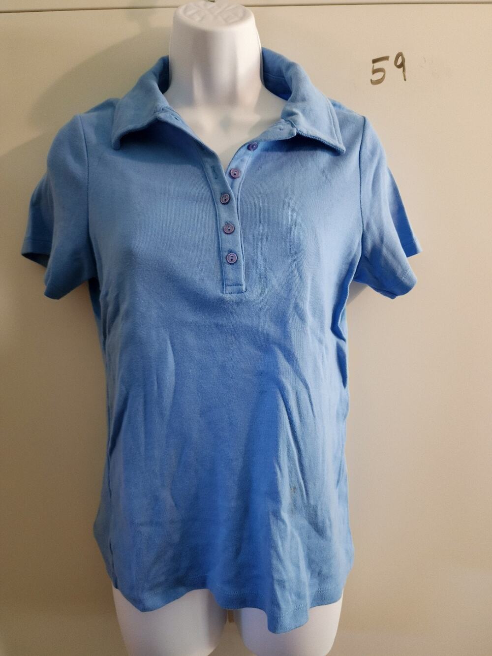 Vintage Denim & Co Light Blue Short Sleeve Cotton Polo Shirt Womens Size XS
